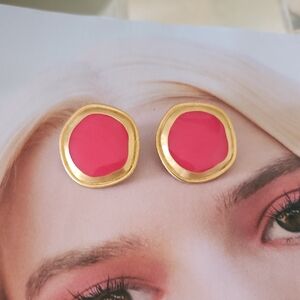 Gold and Pink Enamel Stud Earrings